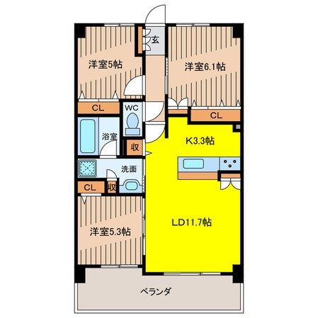 壺川駅 徒歩8分 11階の物件間取画像